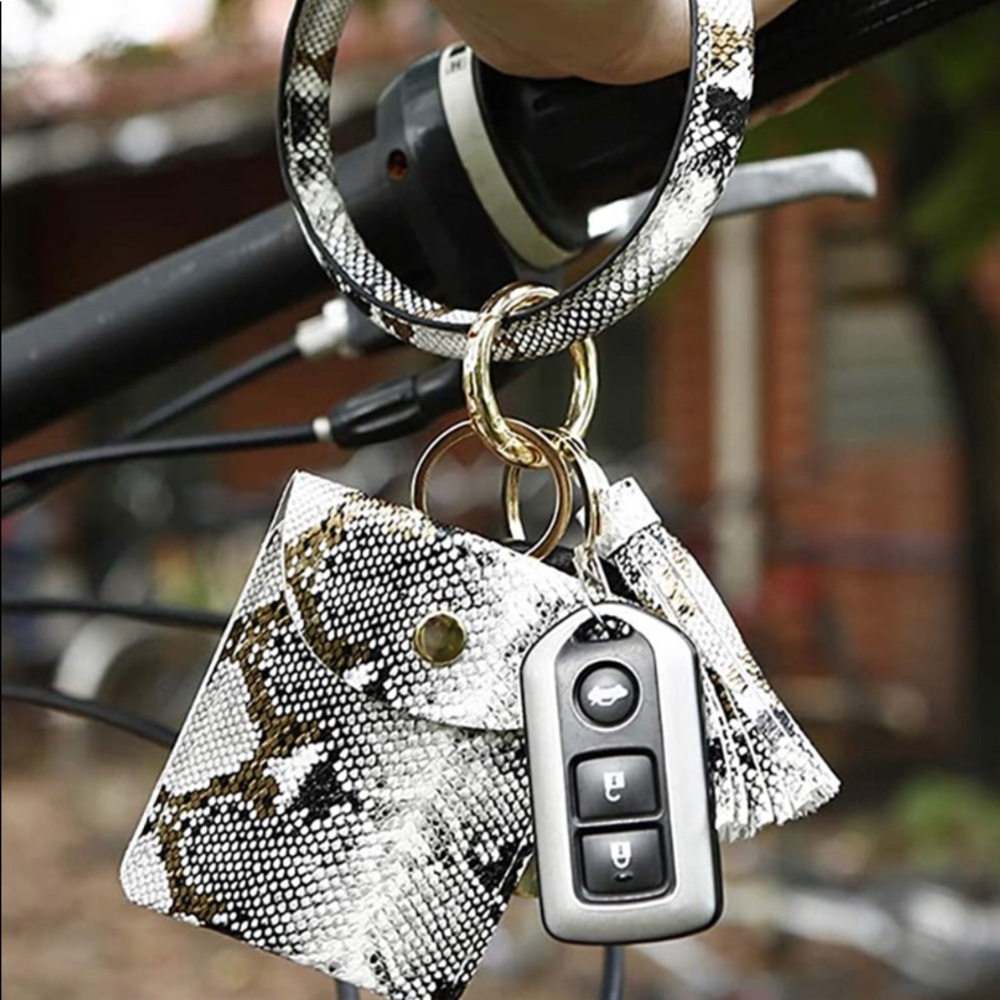 Wristlet Keychain Bangle PU Leather Card Holder